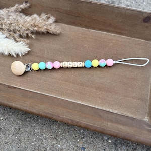 Personalized Pacifier Clip and Rattle set|Custom Baby shower Gift|Pastel Babygirl Binky Holder|Wooden Babyboy Dummy Chain|Newborn Gift