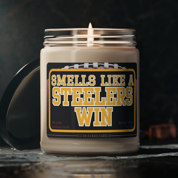 Smells Like A Steelers Win Candle | Lucky Game Day | Football | Pittsburgh | Husband Dad Brother Grandpa Son Gift | NFL Fan Present | Sports