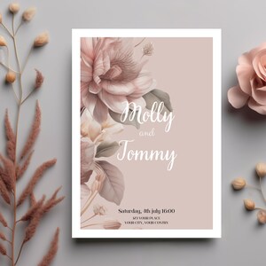 Pink Flower Wedding Invitation Template, Printable Wedding Invitation, Wedding Invitation, Instant download