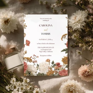 Floral Wedding Invitation Template, Printable Wedding Invitation, Wedding Invitation
