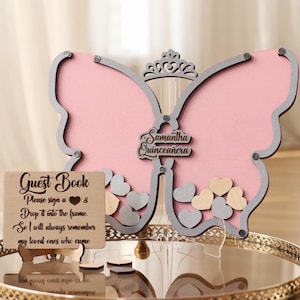 Butterfly guest book Customized guest book Butterfly sign in gift Mis Quince guest book Quinceañera wood drop box