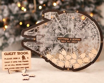 Millennium Falcon guest book Clear wedding guest book Wood alternative sign in Acrylic drop box guest book