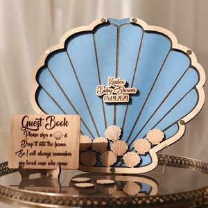 Sea shell baby shower guest book Shell drop box Baby shower guest book sign in Wood shell guest book