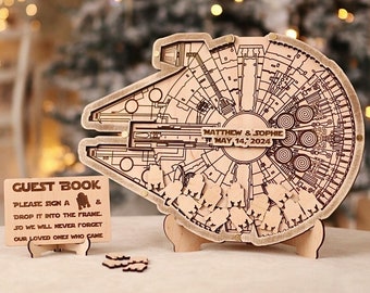 Millennium Falcon Wood Wedding Guest Book Alternative