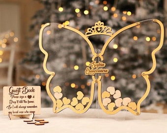 Butterfly Drop Box Guest Book, Customized Mis Quince Keepsake
