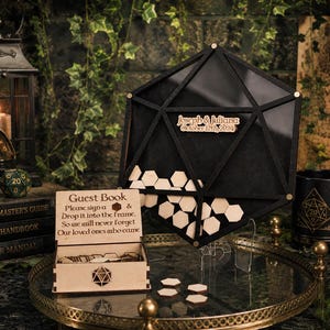 Libro degli ospiti per matrimoni a tema Dungeons and Dragons, cartello in legno per matrimoni DnD, cassetta per le consegne di matrimoni unica.
