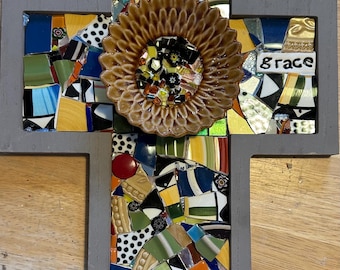Sunflower and Grace Mosaic Cross