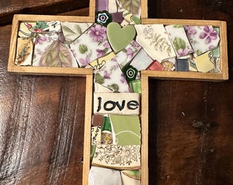 Faith Mosaic Cross with Heart