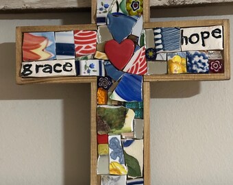 Faith Mosaic Cross with Heart