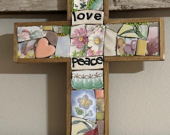 Faith Mosaic Cross with Heart