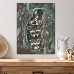 Dipinto di procione. dipinto originale. pittura a olio.evachenart.fine art.idea regalo.arte da parete. pittura del bambino procione. pittura di animali. wildlifeart