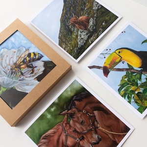 4 pacotes de cartões mistos, cartão em branco, cartão de arte, cartão de arte original, coleção de cartões, conjunto de cartões de aniversário, pacote de cartões de animais
