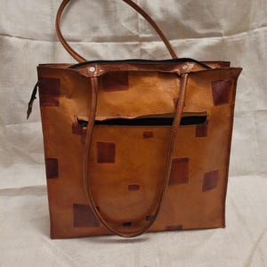 Vintage Square Leather Tote Bag