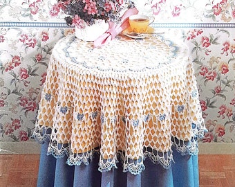 PDF CROCHET PATTERN: 1992 Forget Me Not Tablecloth Crochet Pattern, Vintage Crochet Pattern, Crochet Home Decor Pattern
