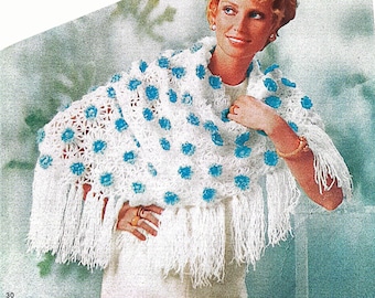 PDF CROCHET PATTERN: 1970 Flower Shawl Crochet Pattern, Vintage Crochet Pattern, Floral Shawl Crochet Pattern, Women's Fashion Crochet