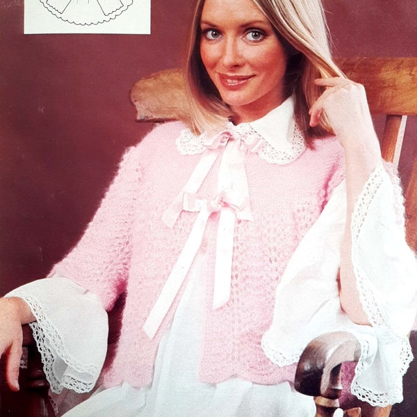 PDF KNIT PATTERN: 1975 Bedjacket Knit Pattern, Dainty Sweater Knitting Pattern, Vintage Knit Pattern