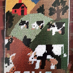 PDF PLASTIC CANVAS: 1993 Cows Wall Hanging Plastic Canvas Pattern, Farm Plastic Camvas Wall Hanging Pattern