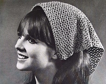 PDF GEHAAKT PATROON: 1968 hoofddoekhaakpatroon, vintage haakpatroon, gehaakt hoofdbandpatroon, gehaakt bandanapatroon