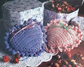 PDF CROCHET PATTERN: 1989 Heart Sachets Crochet Pattern, Vintage Crochet Pattern, Heart Pin Cushion Crochet Pattern, Crochet Potpourri