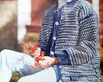 PDF VIRKMÖNSTER: Virkmönster för bekväm kofta från 1997, virkmönster för vintage, virkmönster för kofta, virkmönster för tröja