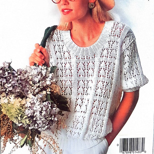 PDF KNIT PATTERN: 1990 Light & Lacy Top Knit Pattern, Vintage Knit Vest Pattern, Women's Knit Shirt Pattern, Lace Knit Top Pattern