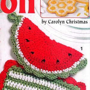 PDF CROCHET PATTERN: 2004 Watermelon Slice Potholder or Dishcloth Crochet Pattern, Vintage Crochet Pattern, Fruit Potholder Pattern