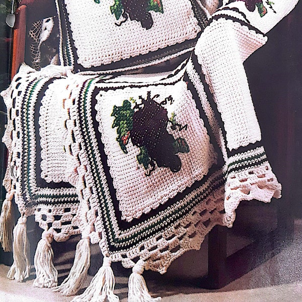 PDF CROCHET & CROSS stitch: 1995 Vineyard Afghan and Pillow Crochet + Cross Stitch Pattern, Grape Afghan Crochet Pattern, Grape Pillow