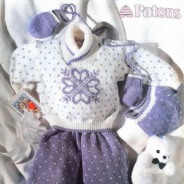 PDF KNIT PATTERN: 1990 Kid's Knit Outfit Pattern, Kid's Knit Balaclava Pattern, Kid's Knit Mittens Pattern, Kid's Knit Sweater Pattern