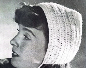 PDF CROCHET PATTERN: 1946 Bonnet Crochet Pattern, Vintage Crochet Pattern, Bonnet Crochet Pattern, Hood Crochet Pattern