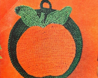PDF CROCHET PATTERN: 1967 Apple Potholder Crochet Pattern, Vintage Crochet Pattern, Fruit Potholder Crochet Pattern