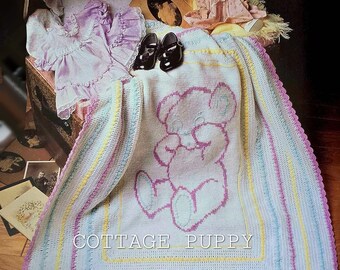PDF CROCHET PATTERN: Vintage Sleepytime Bear Afghan Crochet Pattern, Vintage Crochet Pattern, Crochet Afghan Pattern, Bear Crochet Blanket