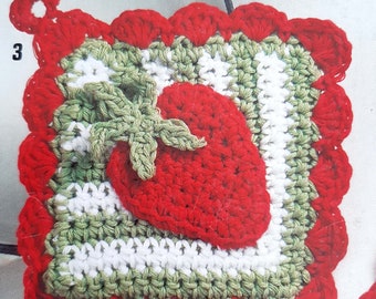 PDF CROCHET PATTERN: 2004 Strawberry Dishcloth Crochet Pattern, Vintage Crochet Pattern, Strawberry Applique Crochet Pattern