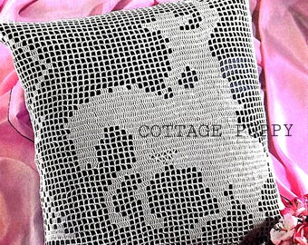 PDF CROCHET PATTERN: 1990 Rodeo Cowboy Pillow Crochet Pattern, Vintage Crochet Pattern, Horse Pillow Crochet Pattern, Filet Pillow Crochet