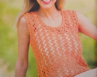 PATRÓN DE GANCHILLO PDF: Patrón de crochet para camiseta de tirantes de encaje mandarina, patrón de crochet para camisa de verano, patrón de crochet para camisola