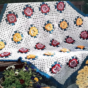 PDF CROCHET PATTERN: 1989 Gardener&#39;s Favorite Granny Afghan Crochet Pattern, Rose Blanket Crochet Pattern, Flower Blanket Crochet Pattern