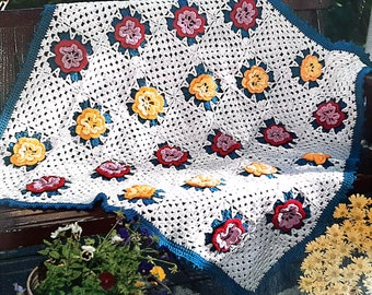 PDF CROCHET PATTERN: 1989 Gardener's Favorite Granny Afghan Crochet Pattern, Rose Blanket Crochet Pattern, Flower Blanket Crochet Pattern