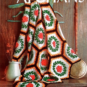 PDF CROCHET PATTERN: Vintage Rose Hexagon Afghan Crochet Pattern, Vintage Crochet Pattern, Flower Blanket Crochet Pattern