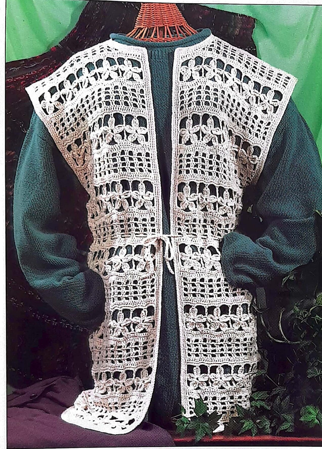 Gilet Crochet Floral Noir et Blanc 978