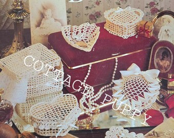 PDF HAAKPATROON: 1990 Six Sweeheart Lace Box-haakpatroon Gehaakt Snuisterijdoospatroon, haakpatroon sieradendoos, vintage haakwerk