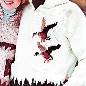 PDF KNIT PATTERN: Vintage Duck Sweater Knit Pattern, Bird Sweater Knitting Pattern, Animal Knit Sweater Pattern, Men&#39;s Knit Sweater Pattern