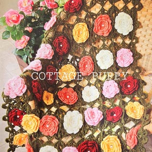 PDF CROCHET PATTER: Wild Roses Blanket, Vintage Crochet Pattern, Rose Blanket Crochet Pattern, Flower Throw Crochet Pattern