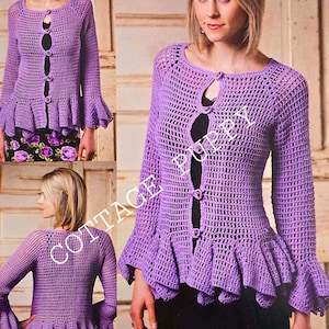 PDF CROCHET PATTERN: Purple Lace Cardigan Crochet Pattern, Vintage Crochet Pattern, Womens Crochet Pattern, Crochet Sweater Pattern