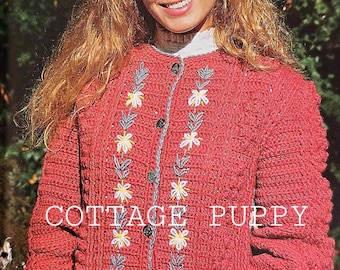 PDF VIRKMÖNSTER: Virkmönster för broderad kofta från 1991, virkmönster för vintage, virkmönster för lantlig kofta, virkad tröja
