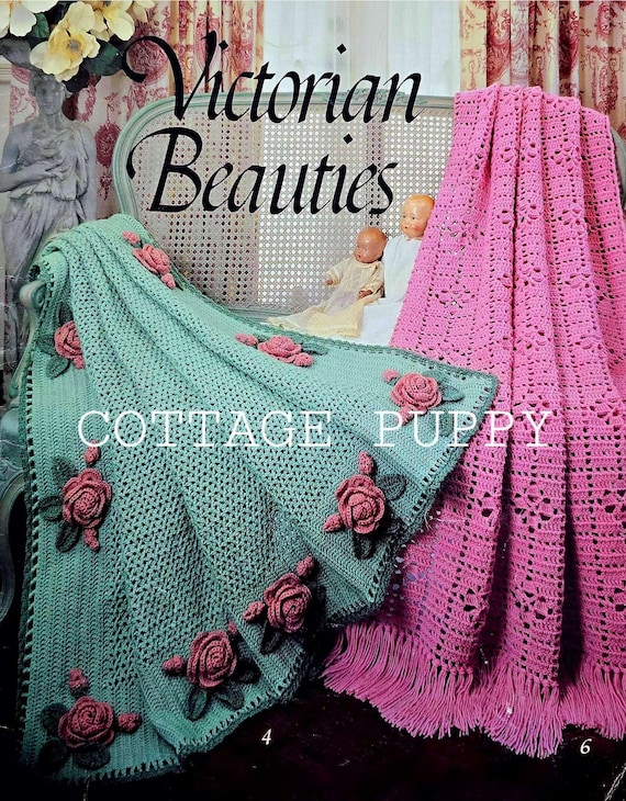 PDF CROCHET PATTERN: 1990 Two Blankets Crochet Pattern, Rose