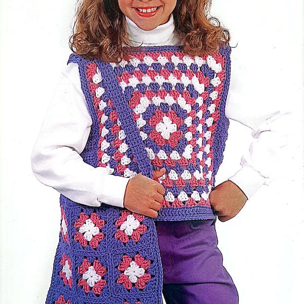 PDF CROCHET PATTERN: 2001 Vest & Bag Duo For Child Crochet Pattern, Kid's Bag Crochet Pattern, Kid's Sweater Crochet Pattern, Easy Crochet