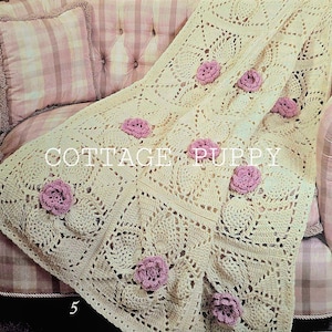 PDF CROCHET PATTERN: 1990 Roses And Pineapples Afghan, Vintage Crochet Pattern, Crochet Blanket Pattern, Crochet Rose Blanket Pattern