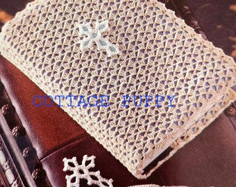 PDF CROCHET PATTERN: Vintage Lovely Bible Cover Crochet Pattern, Cross Bookmark Crochet Pattern, Book Cover Crochet Pattern