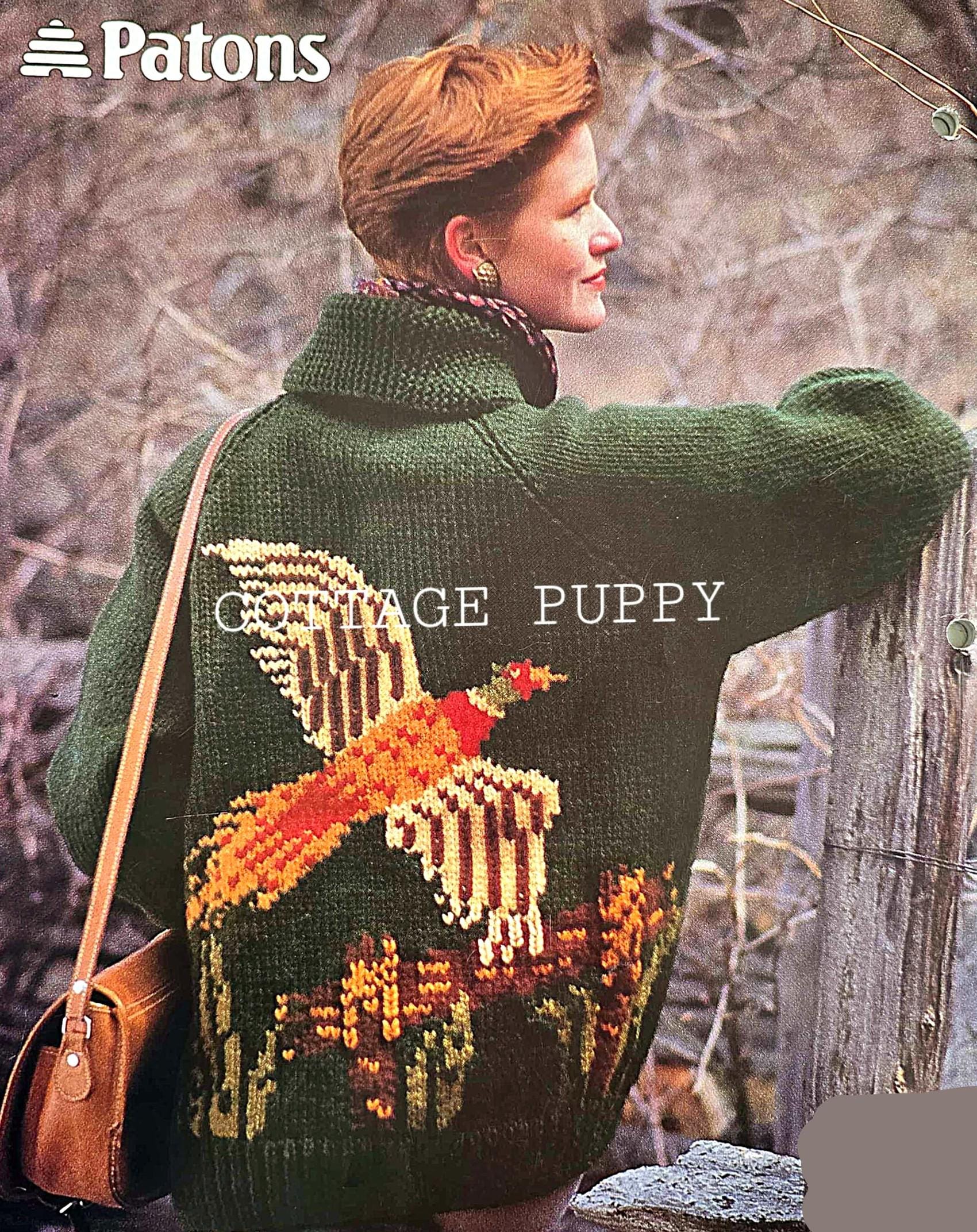 PDF KNIT PATTERN: 1990 Pheasant Bird Jacket Knitting Pattern