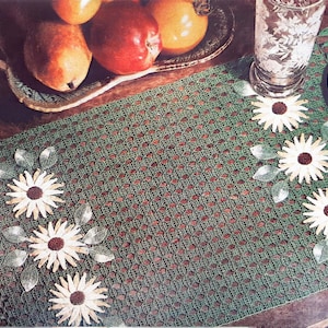 PDF CROCHET PATTERN: Vintage Daisy Placemat Crochet Pattern, Daisy Applique Crochet Pattern, Kitchen Decor Crochet Pattern