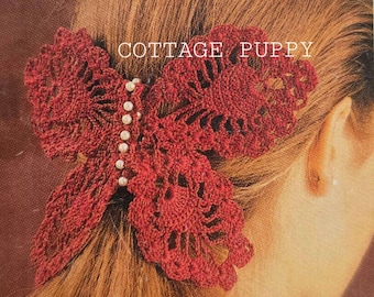 PDF CROCHET PATTERN: Vintage Buttefly Bow Hair Clip Crochet Pattern, Lace Butterfly Hairclip Crochet Pattern, Hair Accessory Crochet Pattern